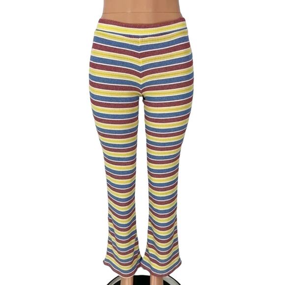 Zara Rib Texture Striped Pull On bell leg Pants Size Small - Picture 5 of 13